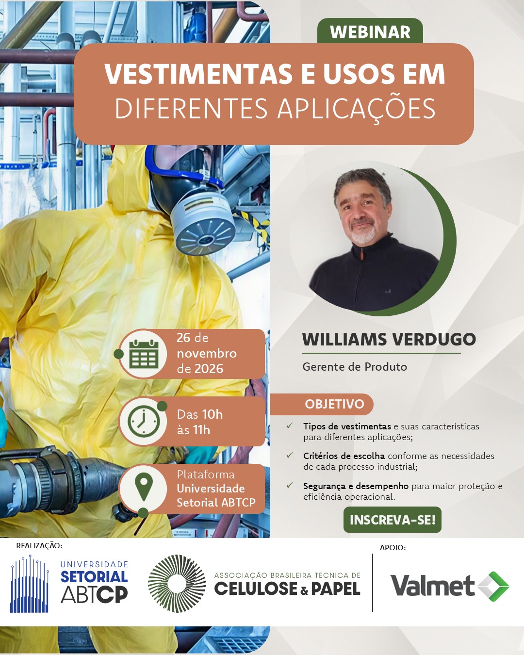 Webinar:  Vestimentas e usos em diferentes aplicações